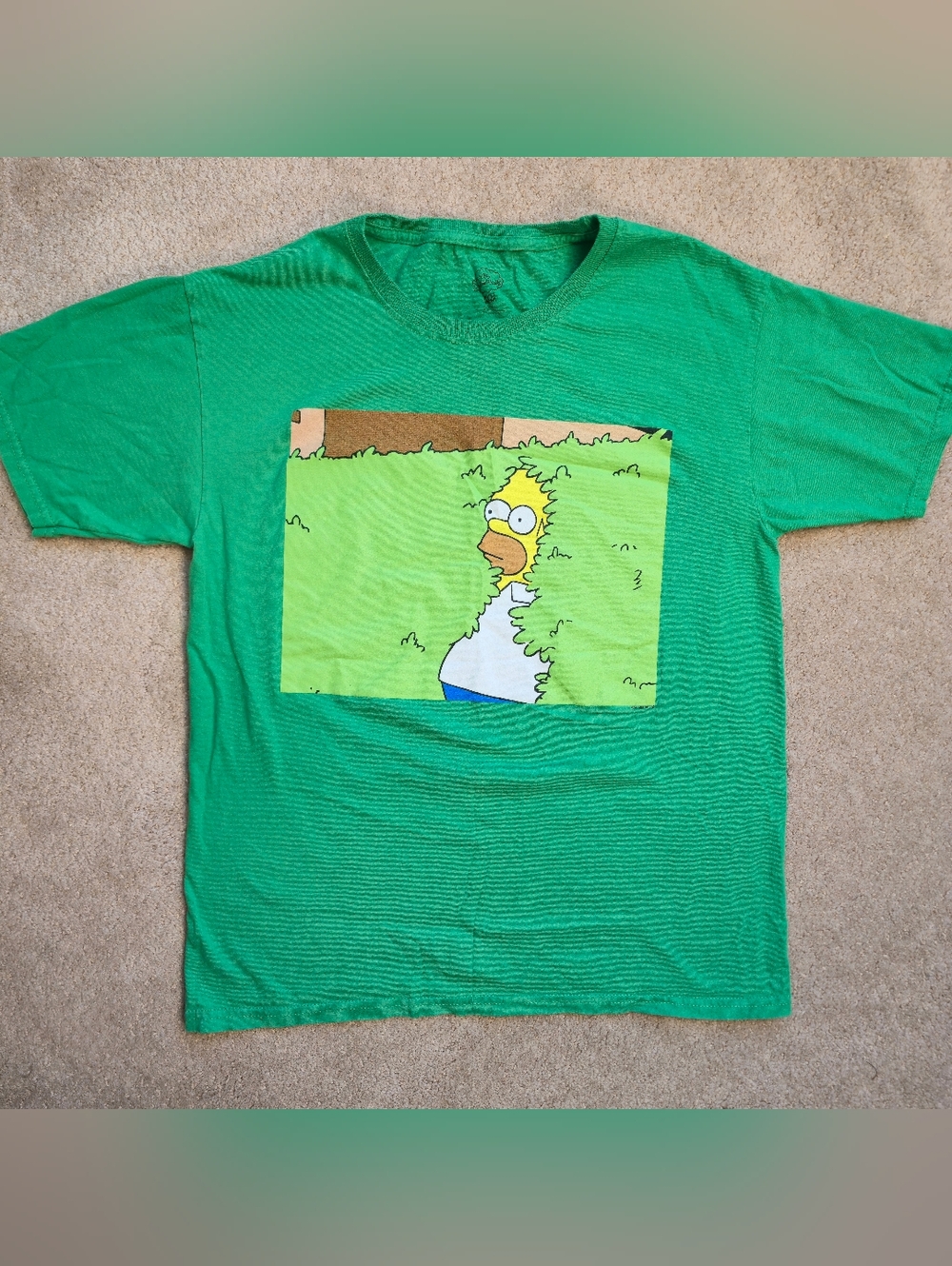 The Simpsons Homer Hiding in a Bush Meme T-Shirt Men's XS Green Short Sleeve